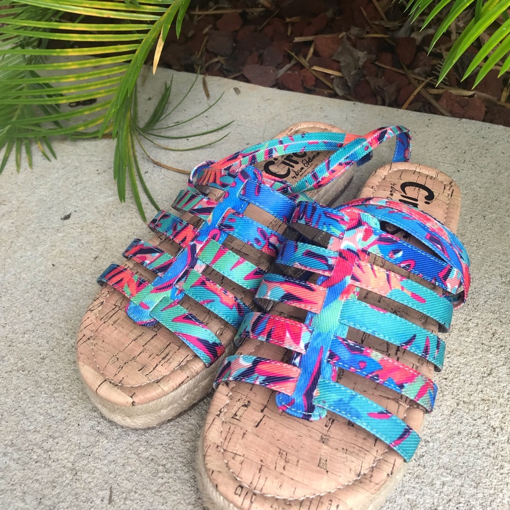 Floral lace up sandals